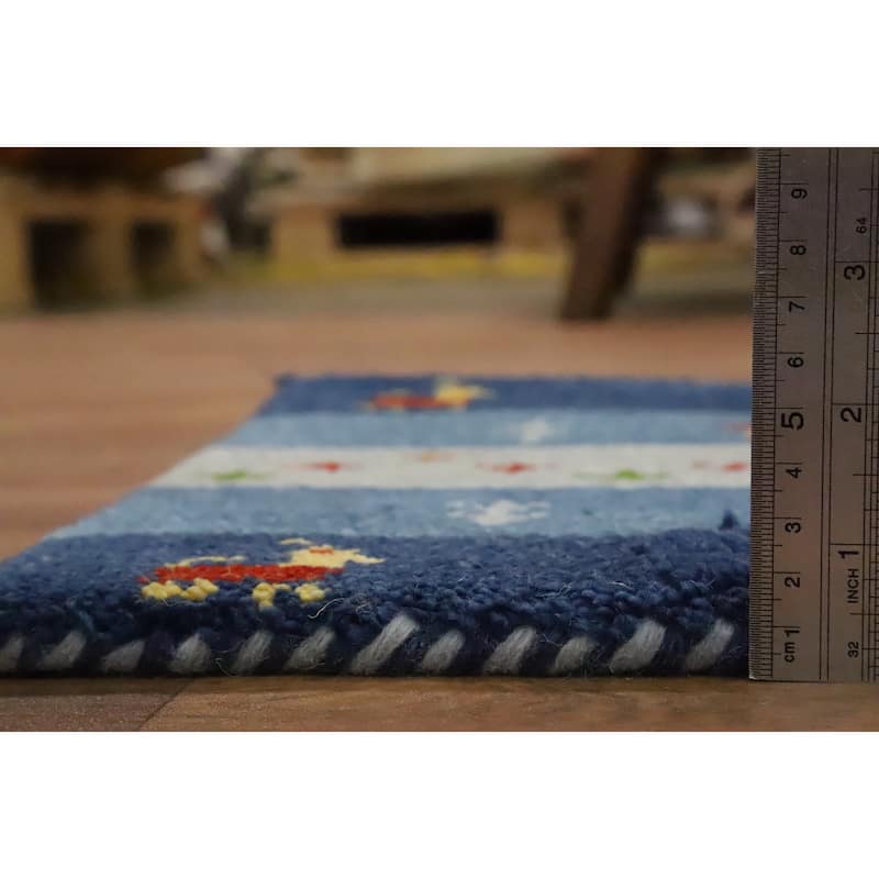 Hand Knotted Oriental 100% Wool Carpet Tribal Animal Pictorial Navy Blue & Blues Gabbeh Area Rug - 1' 4'' X 1' 4''