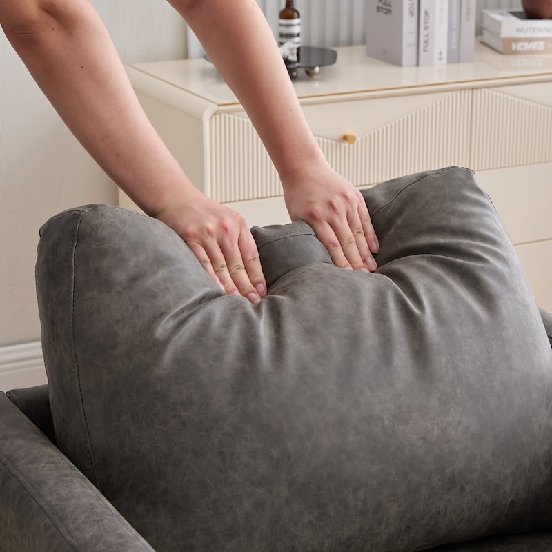 Roomfitters 30.7" Square Swivel Accent Chair, 360° Faux Leather Club Chair with Wood Trim