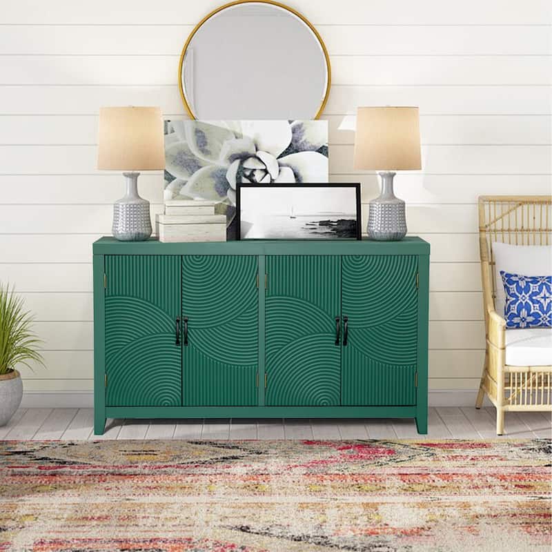 59"Green Accent Cabinet with 4 Doors, Mid Century Modern Pantry Cabinet, Wood Buffet Cabinet, Media Cabinet, Console Cabinet