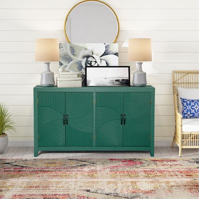 Sideboard Cabinet with 4 Doors & Metal Handles, Wooden Kitchen Pantry Cabinet, Entryway Table with 2 Storage Shelves