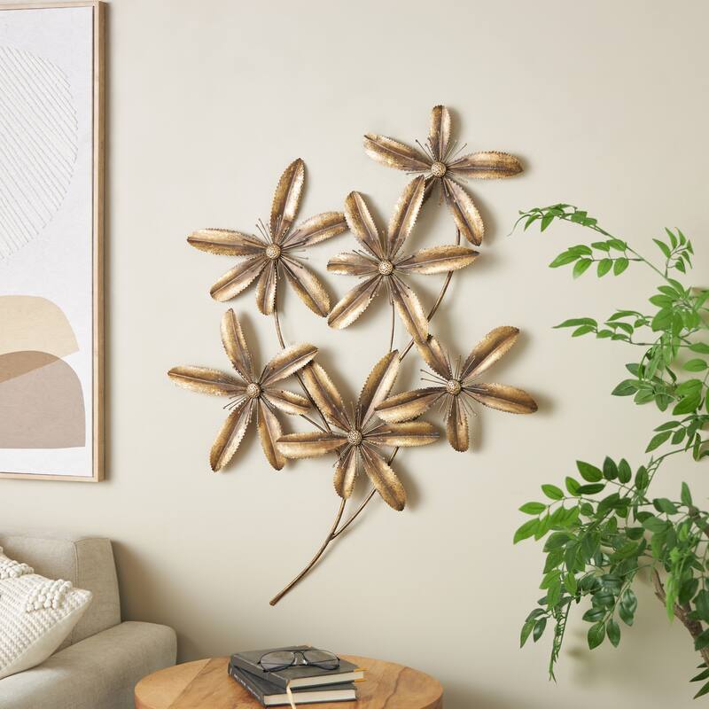 Gold Metal 3D Floral Home Wall Decor