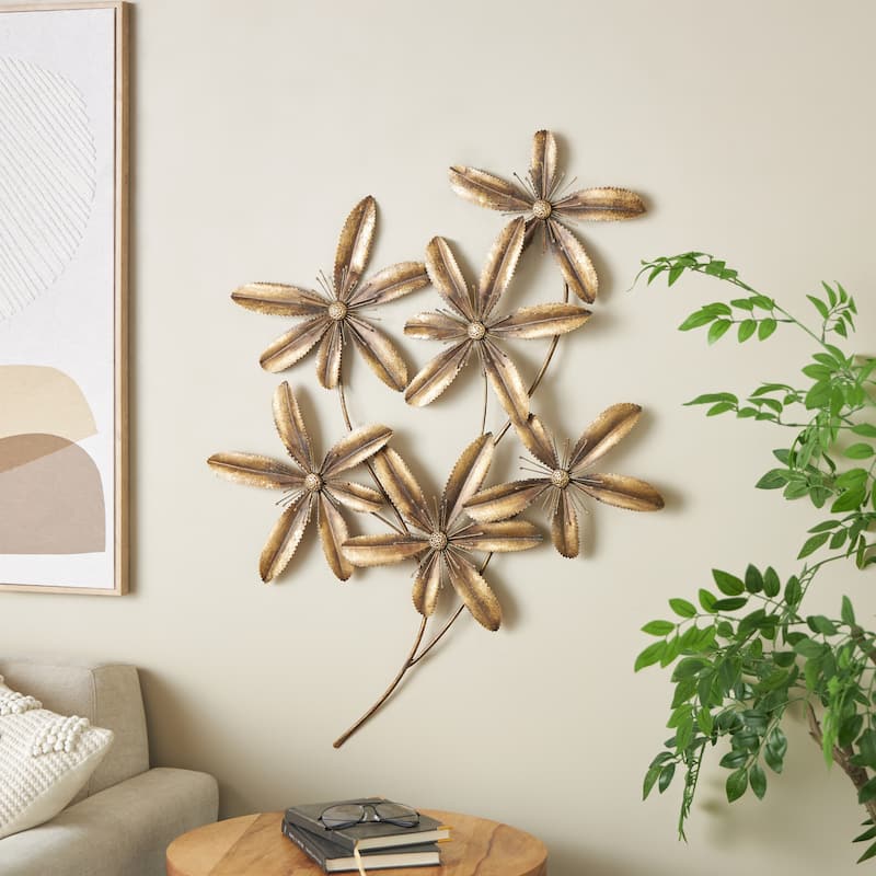 Metal Floral 3D Home Wall Decor - Gold - Roche River Decor