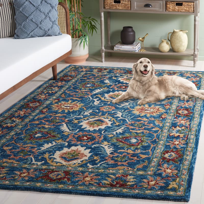 SAFAVIEH Handmade Blossom Geralda Contemporary Wool Rug - 6' Round - Blue/Green
