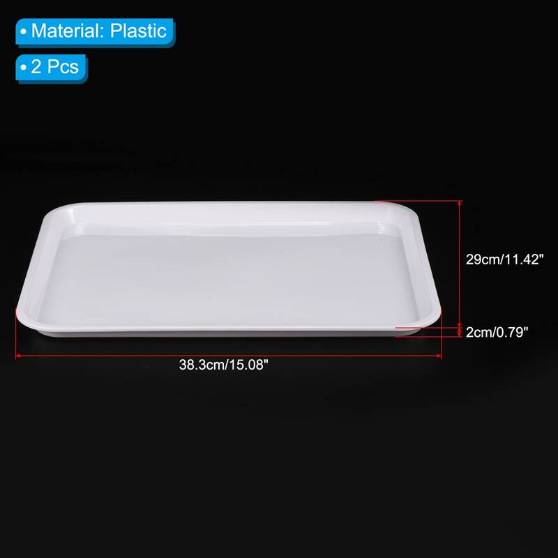 Fast Food Tray, 2 Pack Plastic Serving Tray Reusable Rectangle Tray - White