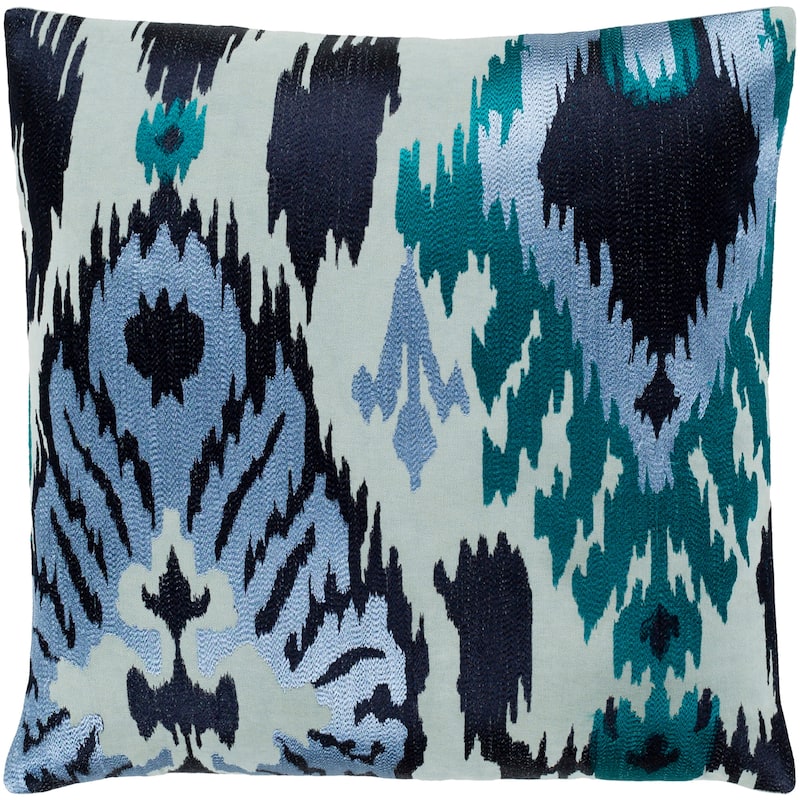 Dobra Blue Embroidered Ikat Throw Pillow Cover (18" x 18")
