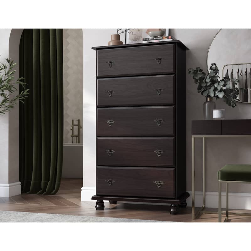 100% Solid Wood Traditioinal Kyle 5-Jumbo Drawer Chest by Palace Imports - Java