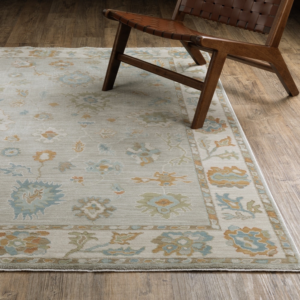 Meadow Bordered Oriental Grey/ Blue Area Rug