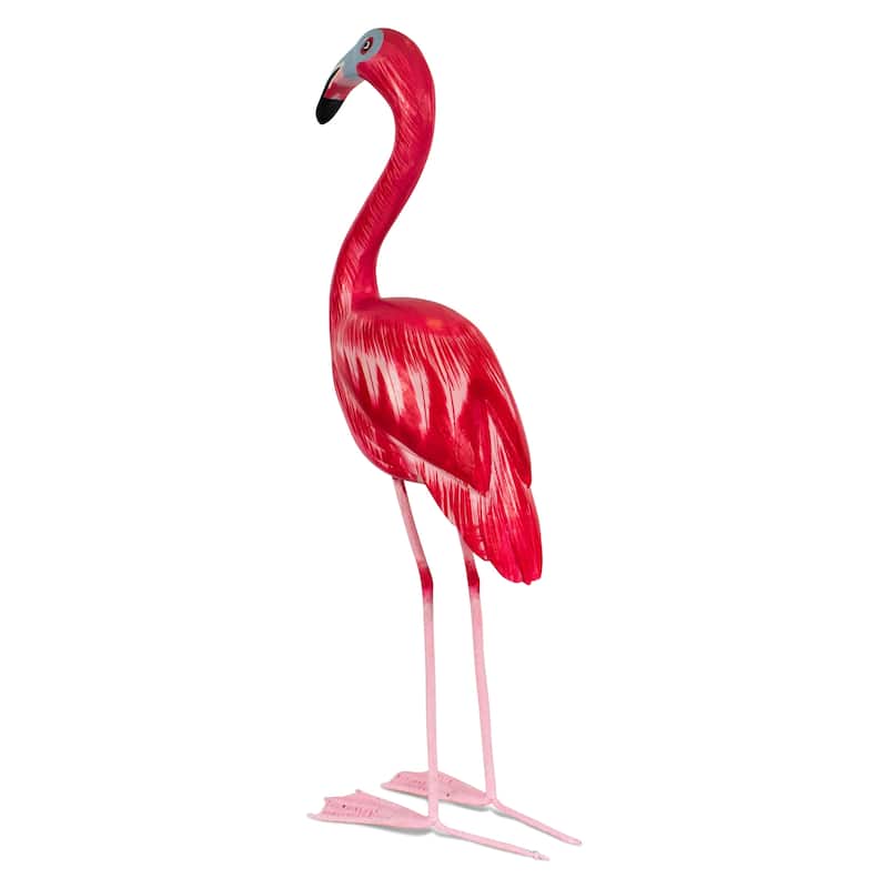 Wood Flamingo Figurine Hand Carved Tropical Bird Sculpture, Coastal Summer Decor