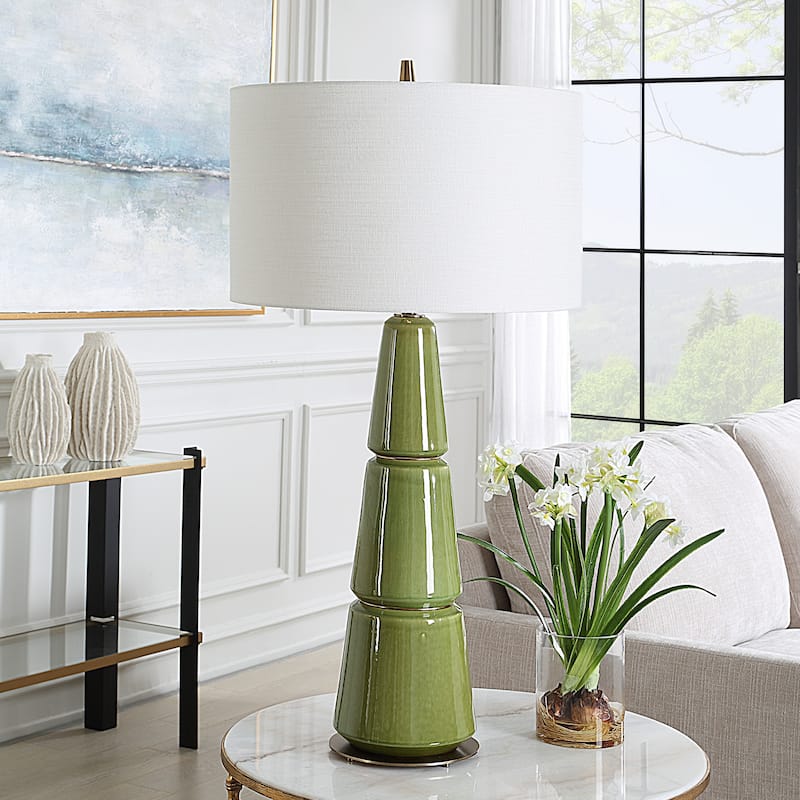 Tapered Ceramic Silhouette Table Lamp with Drum Shade - 39.5 - Green