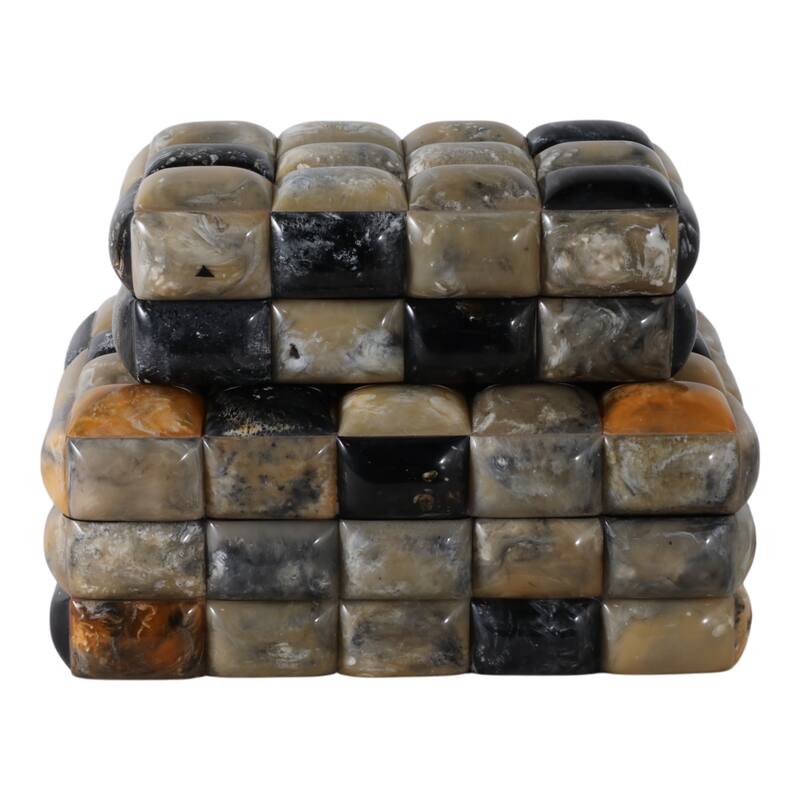 Resin Boxes Woven Glossy Block Texture (Set of 2) - 10", 12" Black - 12.5" x 8" x 5.5"