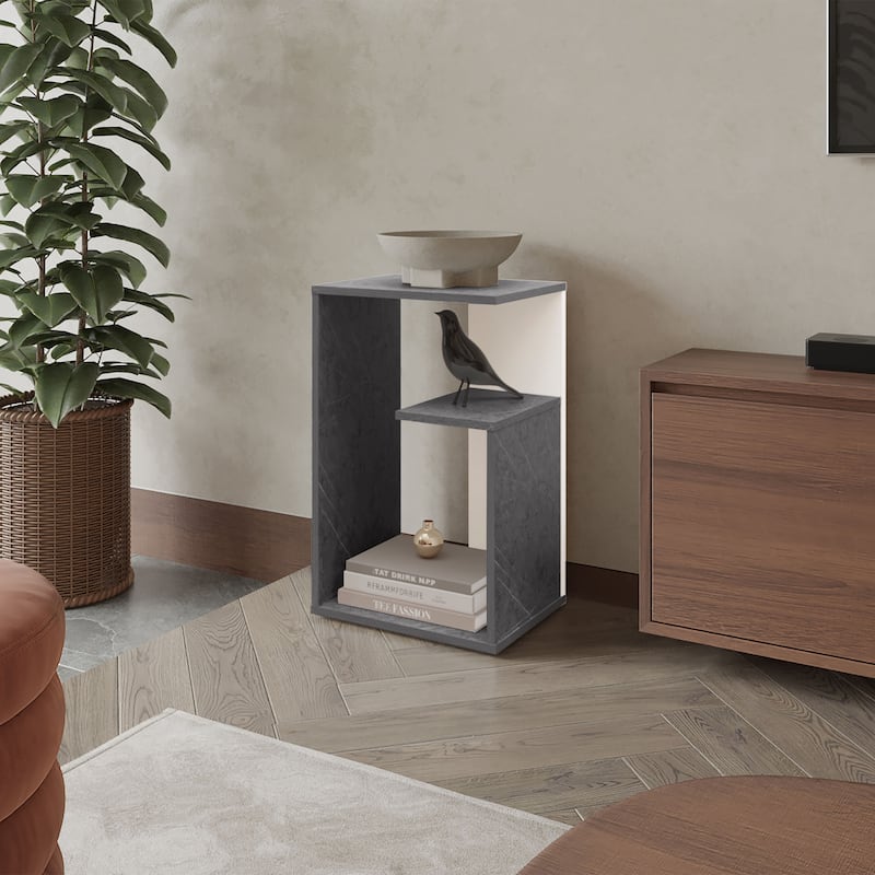 Onix White Melamine Compact Accent Side Table for Living Room or Bedroom - 24.9”(H) x 15.7”(L) x 11.8”(W)