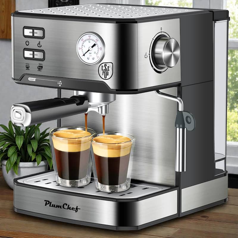 20 Bar Espresso Machine with Milk Frother, Stainless Steel Coffee Maker, Single Double Shot, ESE Pod Compatible