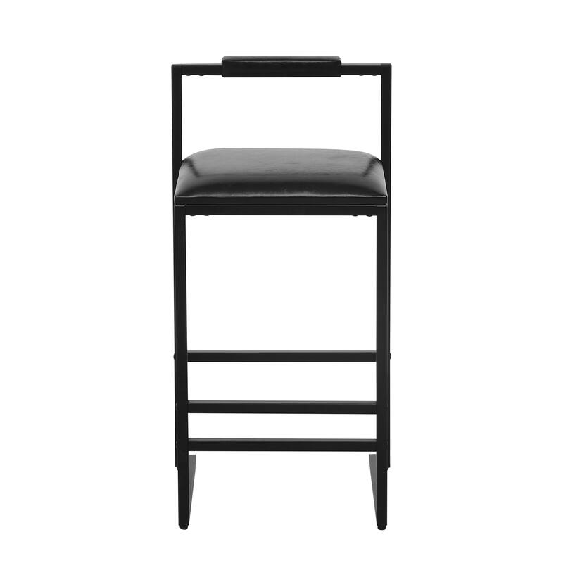 Black Counter Height PU Leather Bar Stool with Footrest (Set of 2)