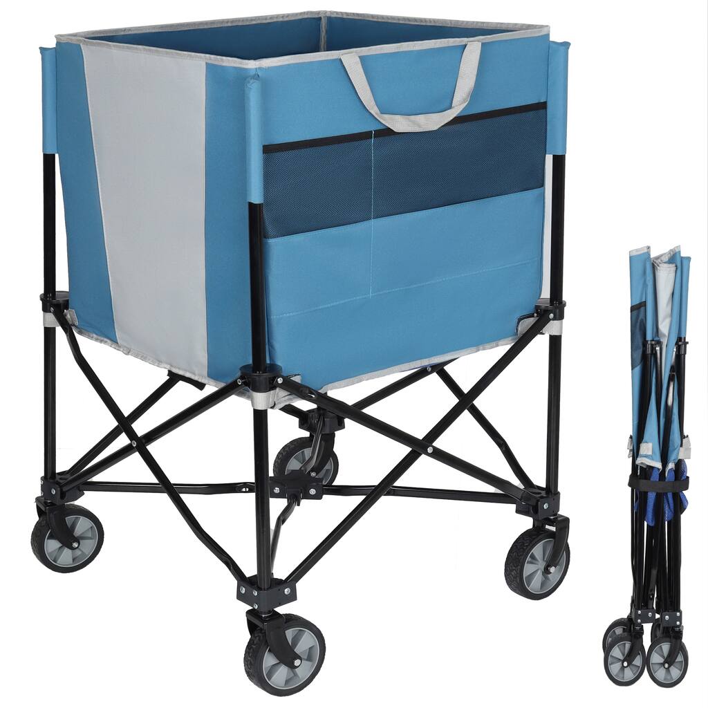 Rolling Ball Storage Cart with Wheels, Collapsible Garage Sports Equipment Organizer for Toy Storage Multi-Sport Family Gym