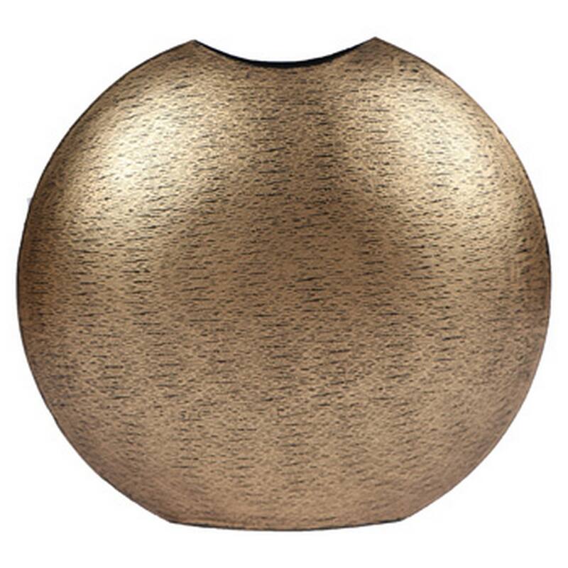 Bier Decor Vase, Curved Mouth, 16 Inch Round Metal Frame, Flat Base, Gold