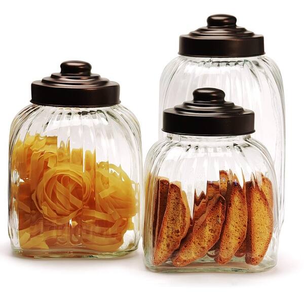 Shop Circleware Column 3 Piece Square Glass Canister Set With Bronze Metal Lid Overstock 28536267