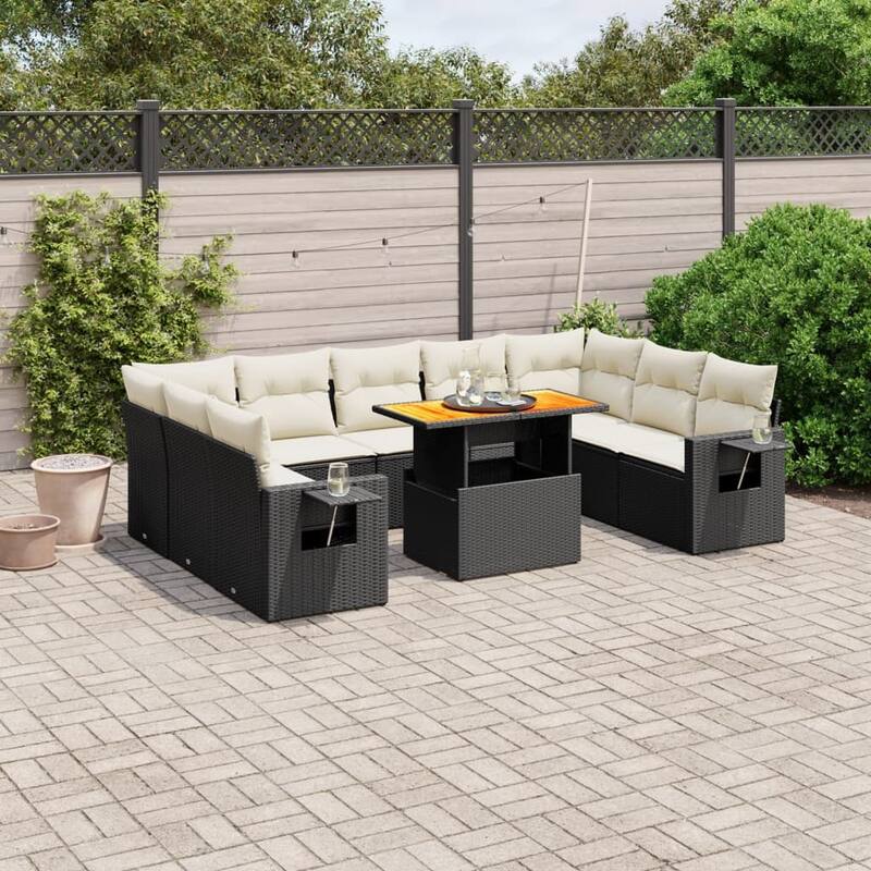 vidaXL Patio Sofa Set with Cushions Table and Sofa Sections 10 Piece Poly Rattan - 21.7 x 39.4 x 28.7