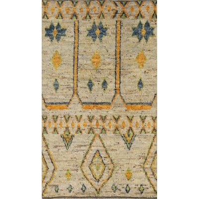 Geometric Tribal Moroccan Oriental Rug Handmade Bedroom Wool Carpet - 3'4" x 6'5"