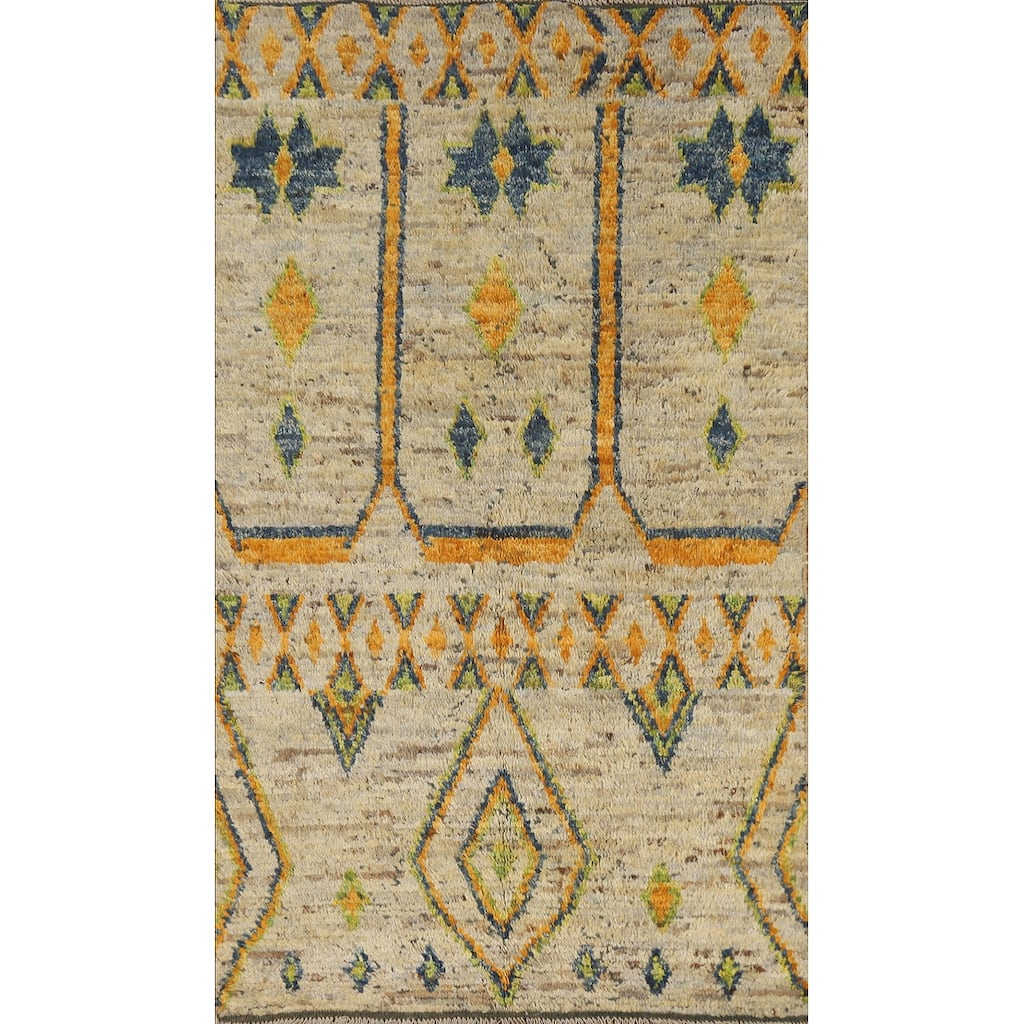 Geometric Tribal Moroccan Oriental Rug Handmade Bedroom Wool Carpet - 3'4" x 6'5"