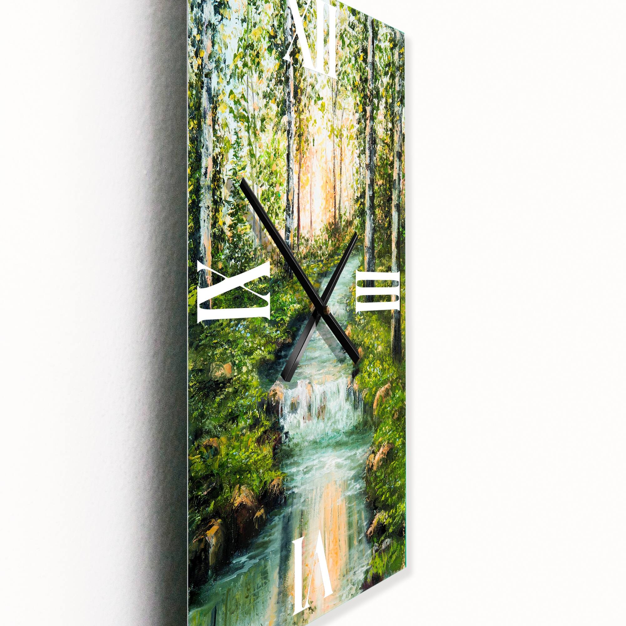 Designart 'River Through Birch Forest' Lake House Wall Clock Decor