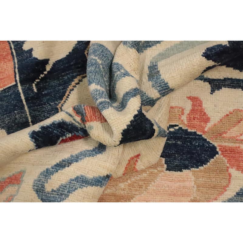 Hand Knotted Oriental 100% Wool Carpet Transitional Floral Beige & Ivories Oushak Area Rug - 9' 11'' X 8' 3''