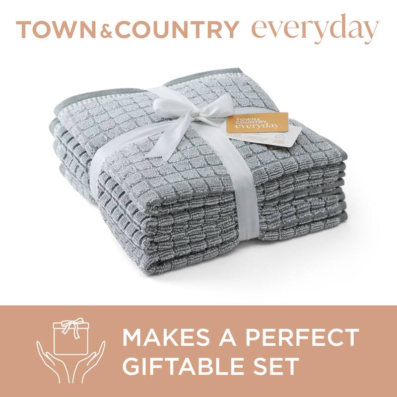 TOWN & COUNTRY EVERYDAY 4-Piece Textured Windowpane Washcloth Set, 13x13-Inch, 100% Cotton - 13"x13"