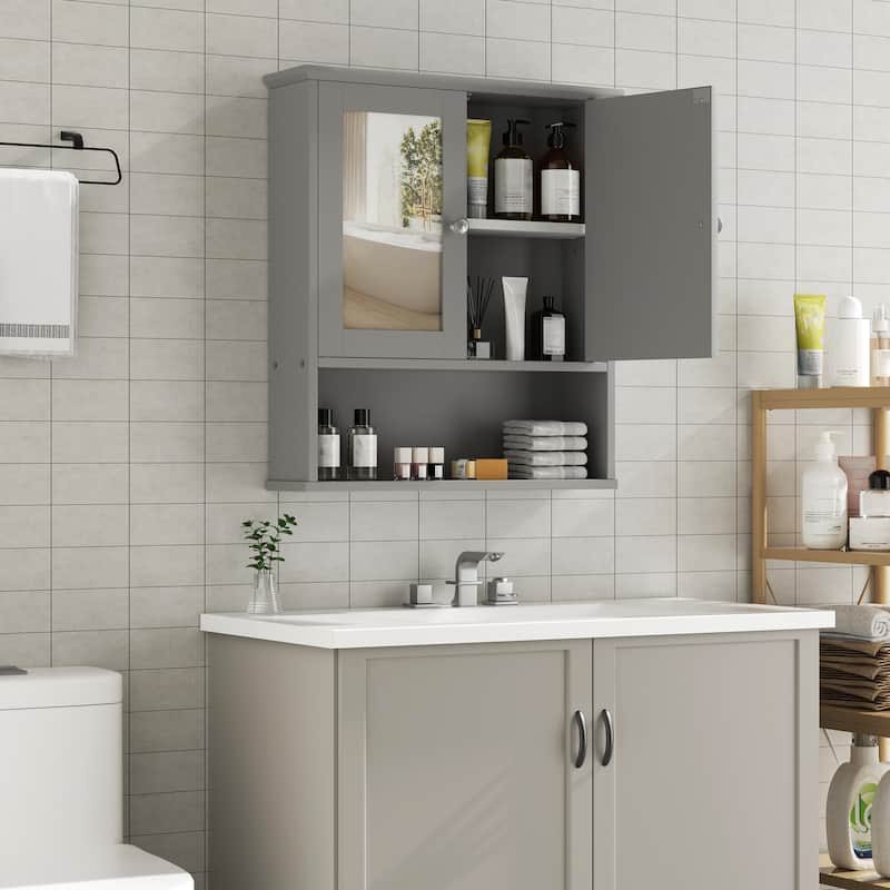 Futzca Bathroom Cabinet Wall Mounted, Storage Cabinet with Doors and Mirror - With Mirror - Grey