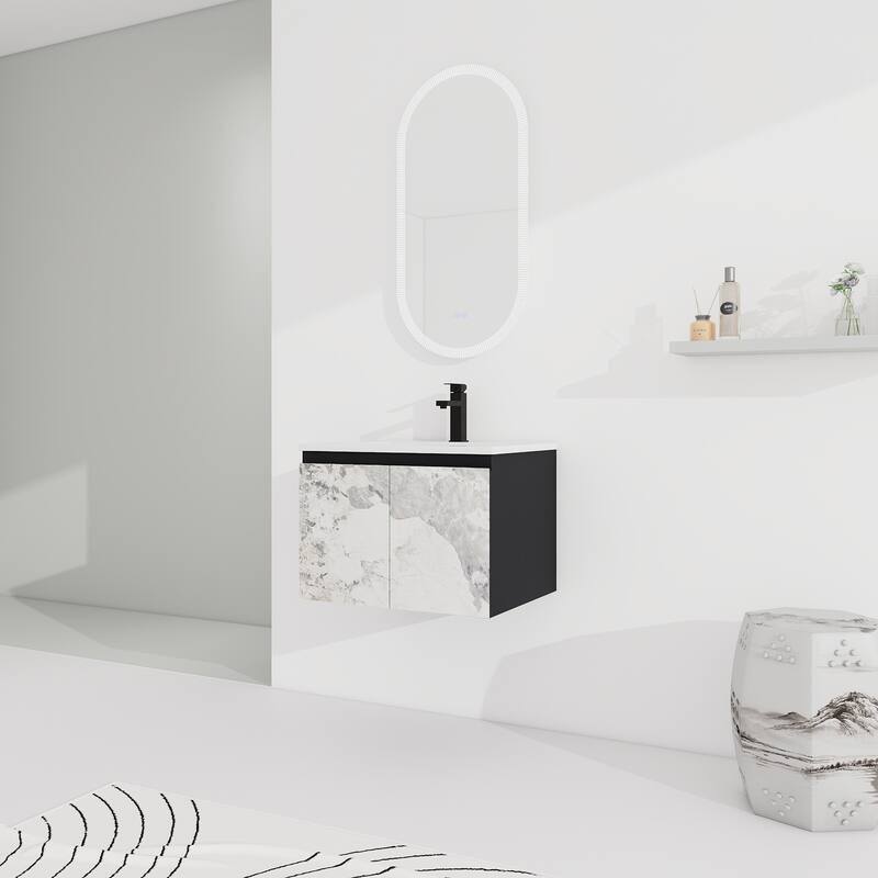 Plywood Wall Mounting Bathroom Vanity Set in Black with Integrated Ceramic Sink