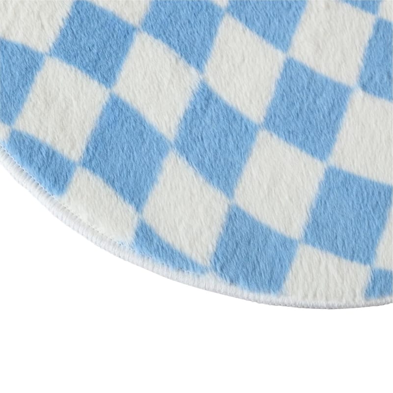 Urban Lifestyle Wavy Blue Checkerboard Runner Rug - N/A