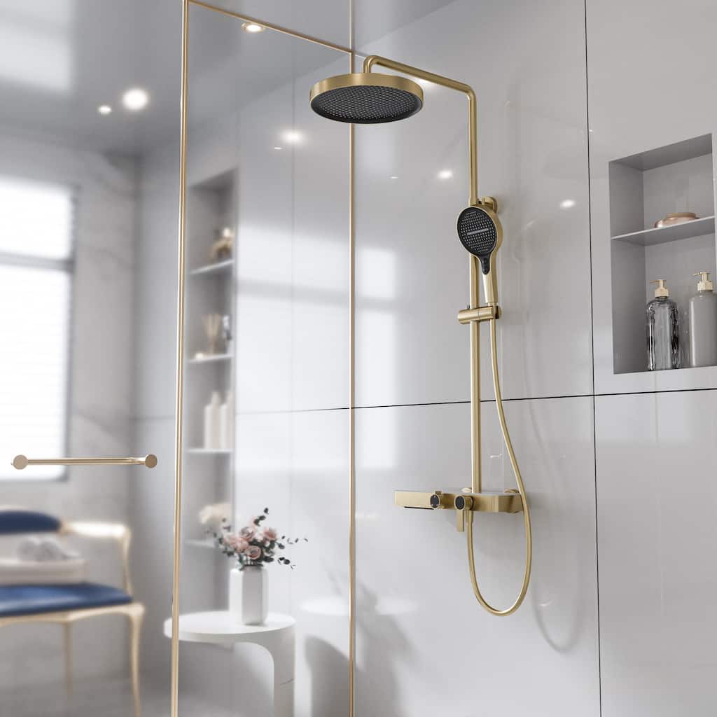 Modland 3-Function Wall Mount Shower System with Tub Spout 10.8" Rainfall Shower & Handheld Shower