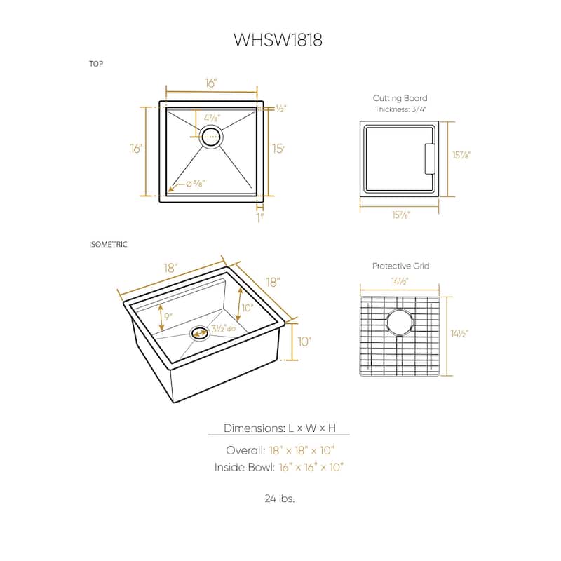 Whitehaus Undermount Single Bowl 16 Gauge Brushed Stainless Steel Workstation Sink With Accessories