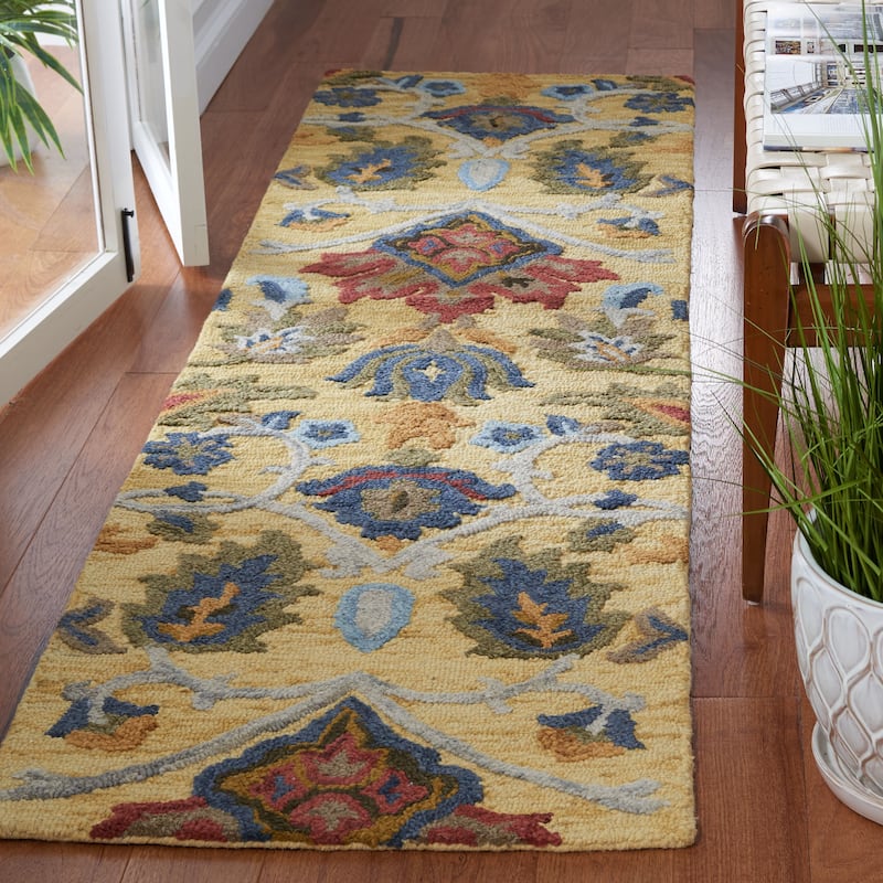 SAFAVIEH Fiorello Handmade Blossom French Country Wool Area Rug - 2'3" x 6' Runner - Gold/Multi