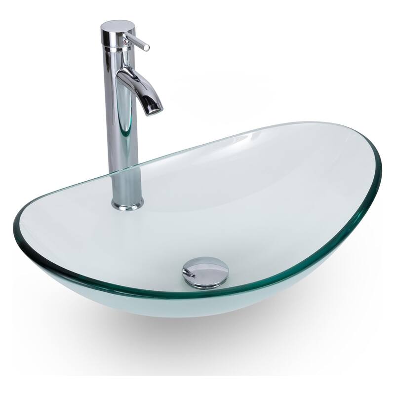 Eclife Artistic Vessel Sinks for Bathroom Vanity Tempered Glass Ceramic Basin - Glass clear boat sink