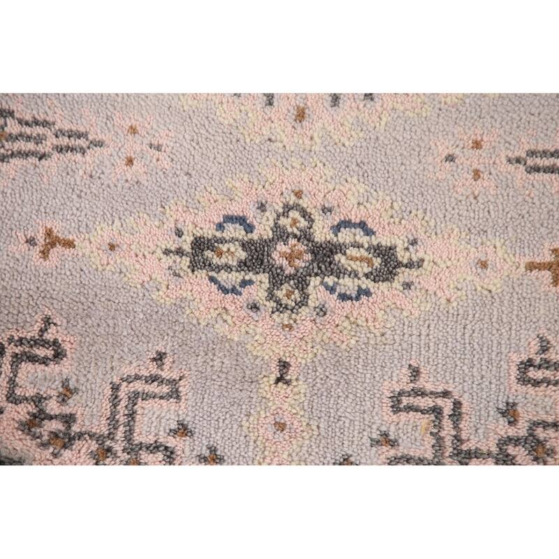 Geometric Kazak Runner Rug Hand-Knotted Grey Wool Carpet - 2'7"x 9'10"