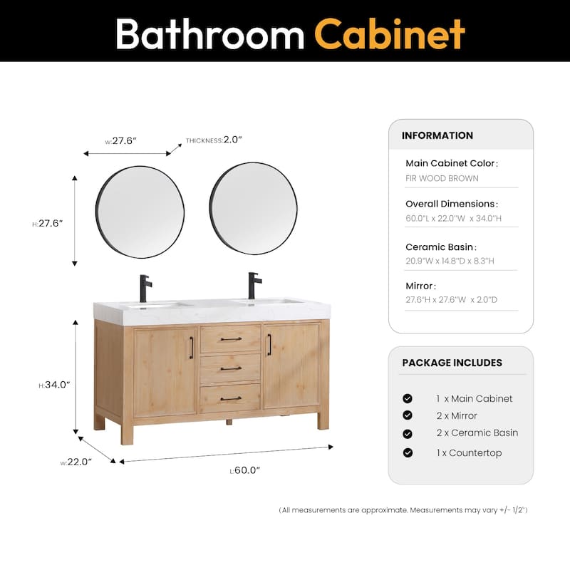 Leon 60 in. Double Bathroom Vanity with Composite Stone Top