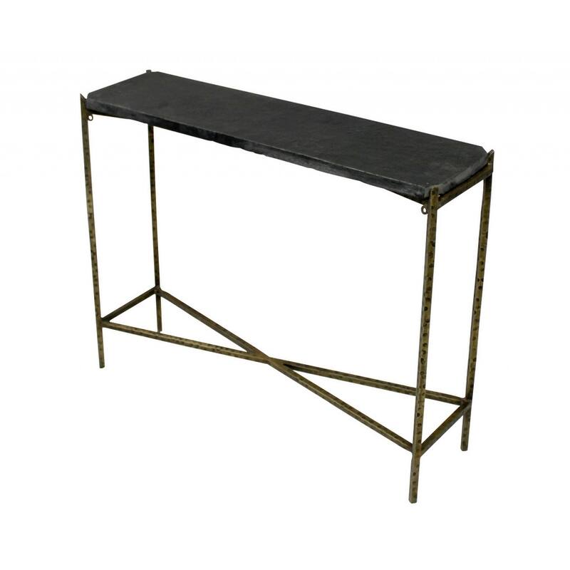 HomeRoots 32" Black and Gold Stone Frame Console Table - 32.00 in. x 24.00 in. x 8.00 in.