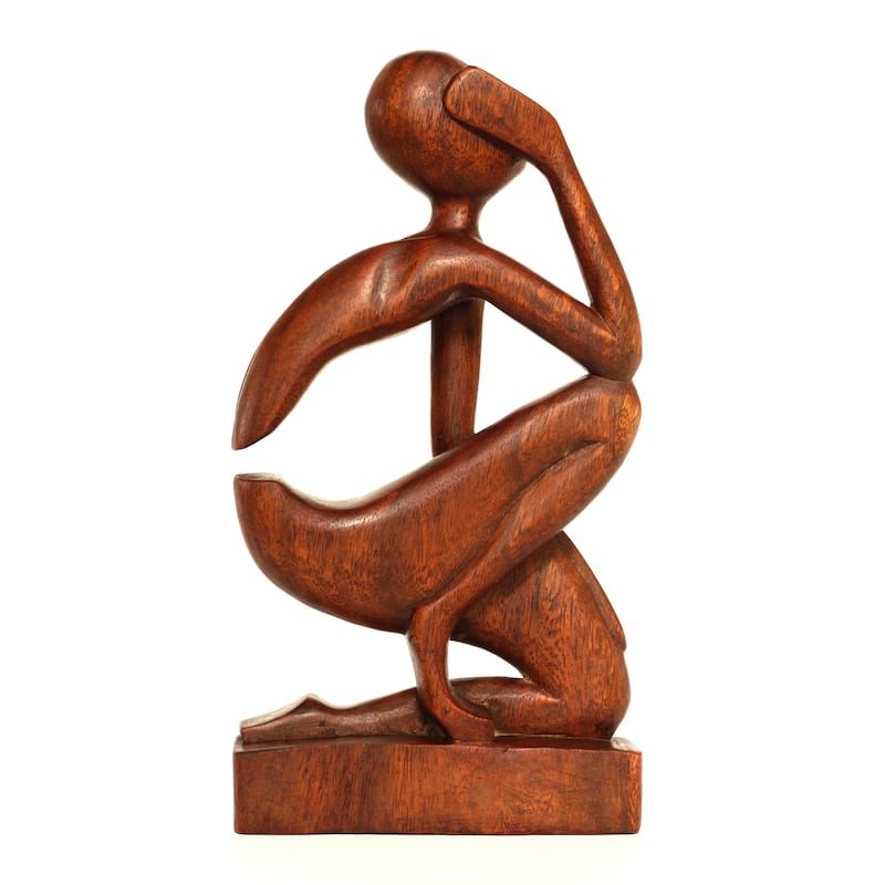 12" Abstract Sculpture Wooden Handmade Handcrafted "The Thinker" Home Decor Figurine Accent Hand Carved Thinking Man Statue