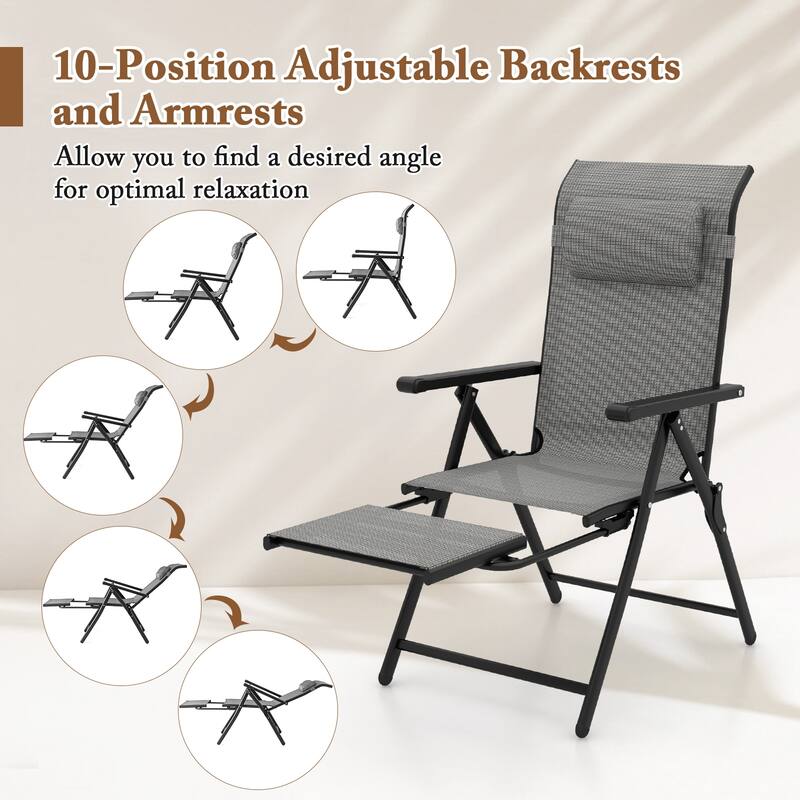 Gymax Folding Patio Chairs Set of 4 Lounge Chairs w/ 10-Level