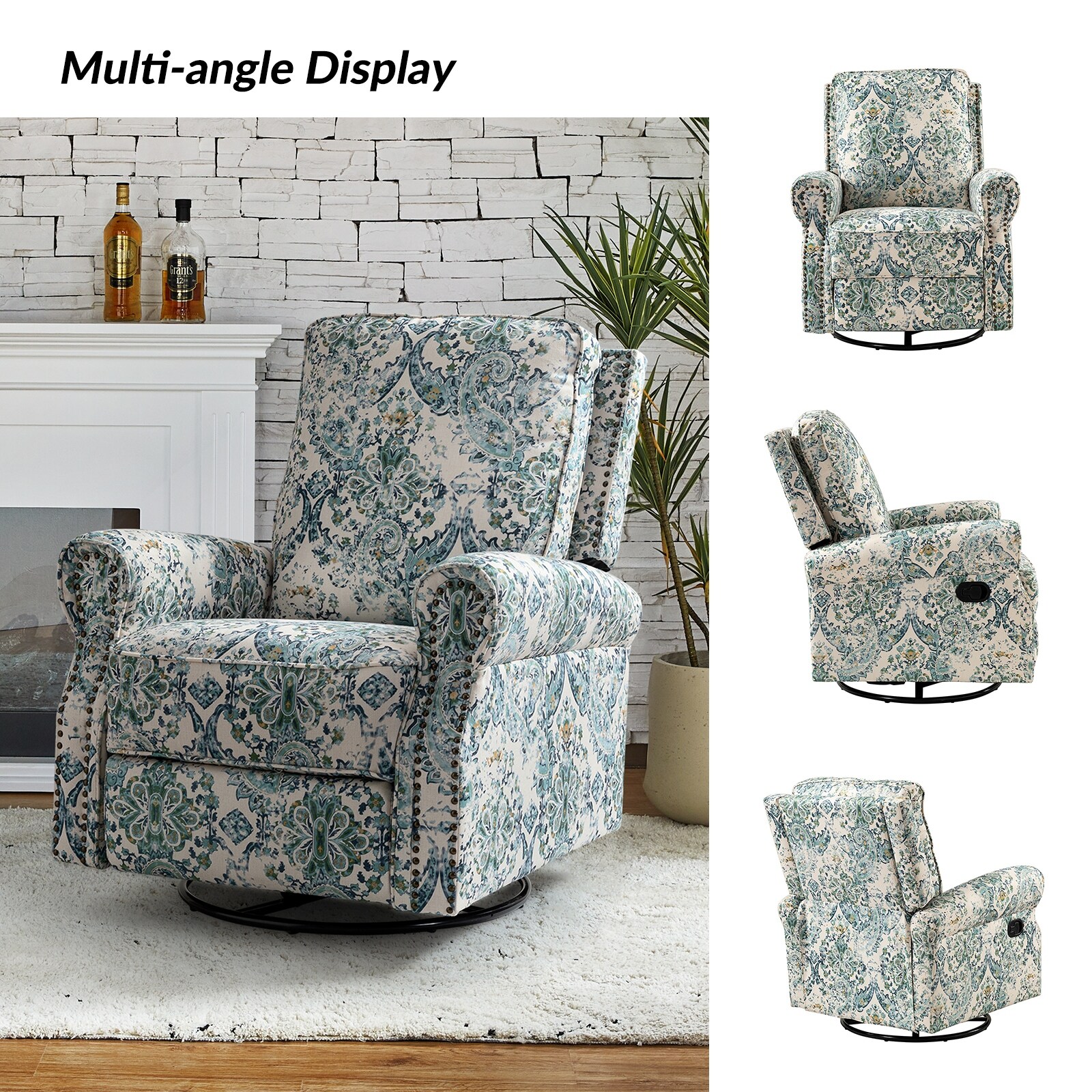 Roderich Farmhouse Floral Print Swivel Glider Recliner with Rolled Arms by HULALA HOME Bed Bath Beyond 39177946