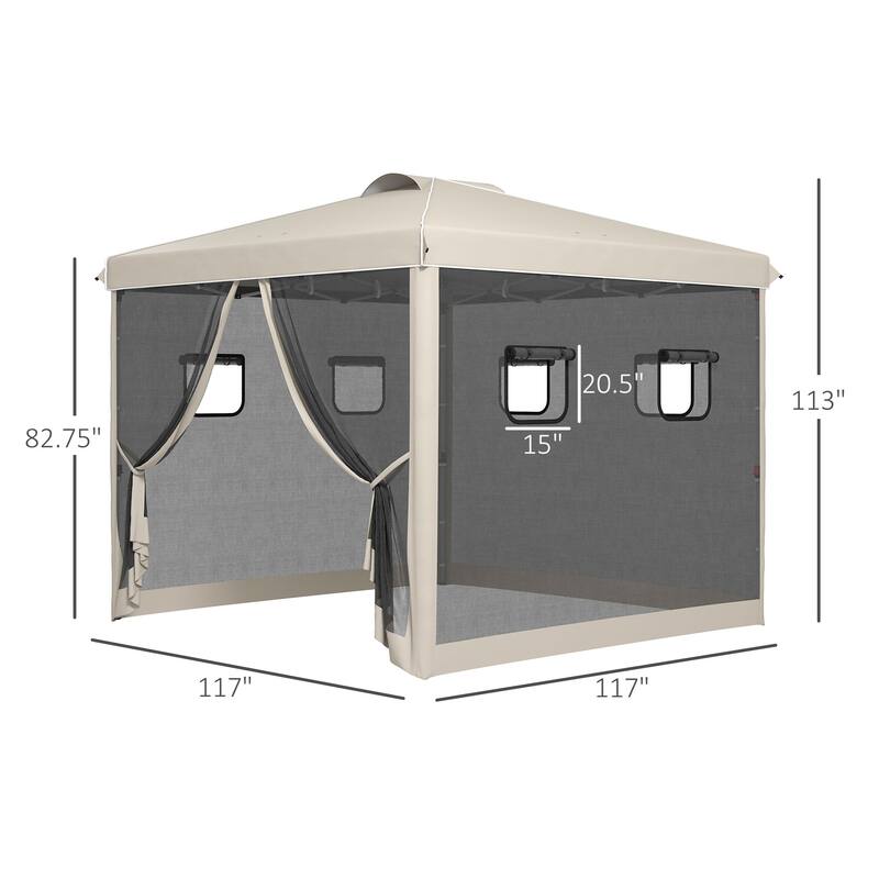 Outsunny 10' x 10' Pop Up Canopy Tent with Netting Instant Screen House Room - 117.00”L * 117.00"W * 113.00"H
