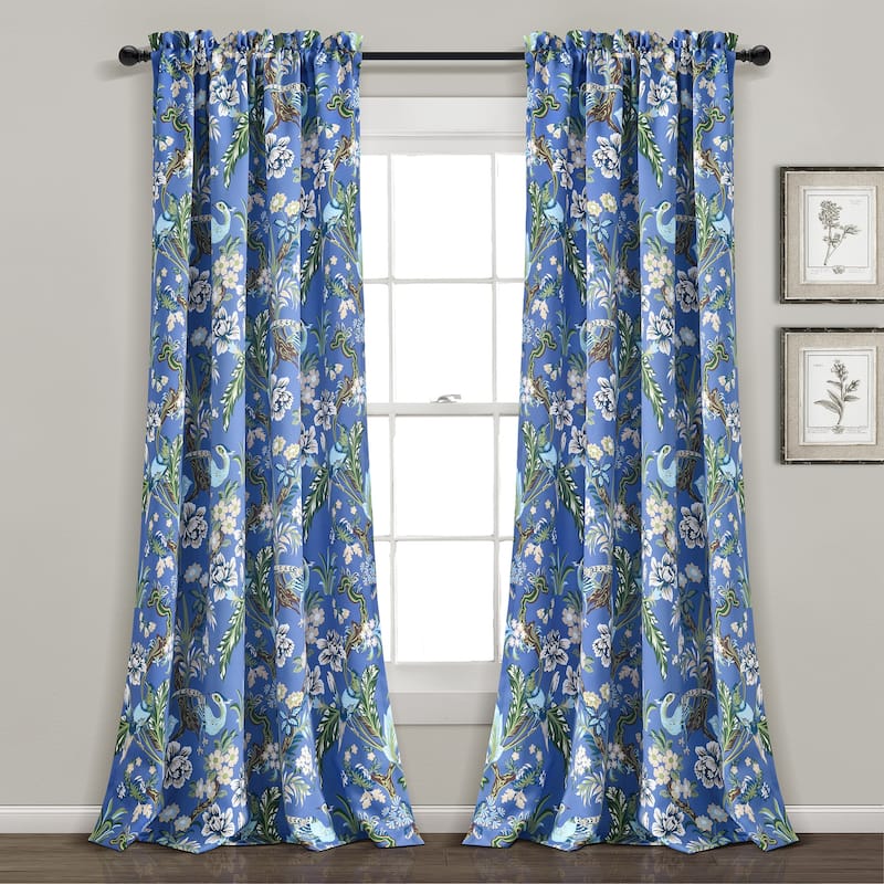 Lush Decor Dolores Light Filtering Floral Bird Print Curtain Pair Panels - 52" W x 84" L - Blue/Green