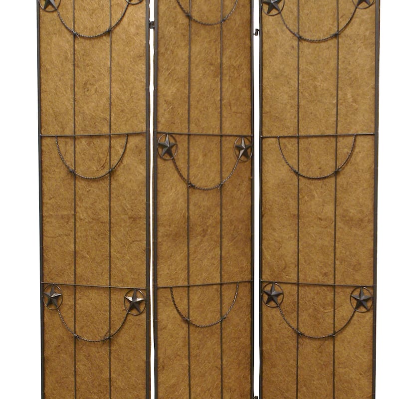 3 Panel Foldable Canvas Grill Screen with Lone Stars, Brown - 6 x 12