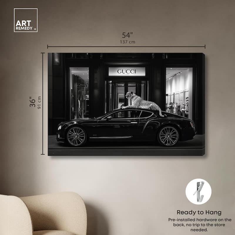 Cheetah and Sports Car Store Canvas by Art Remedy, Gallery Wrapped