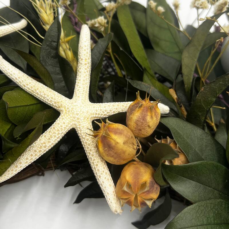 20" Coastal Holiday Preserved Floral & Starfish Mixed Wreath