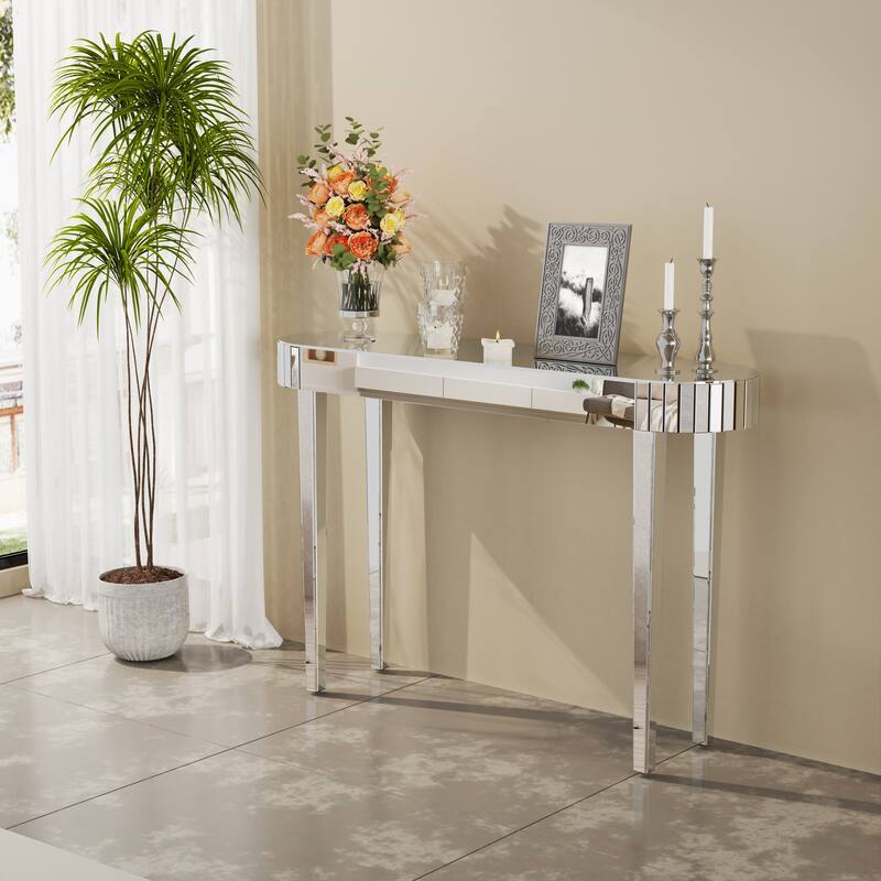 Mirrored Console Table, Silver Entryway Table - 47.2x12.6x31.5 inch - Silver