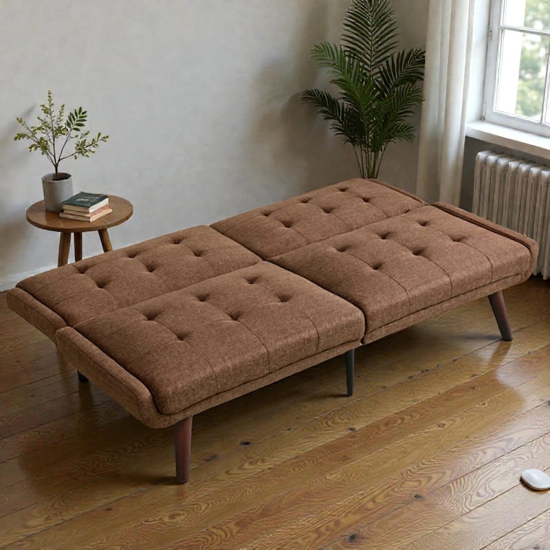 Convertible Futon Sofa Bed 63 Inch, Sleeper Couch with 5-Position Adjustable Backrest, Modern Loveseat for Small Spaces