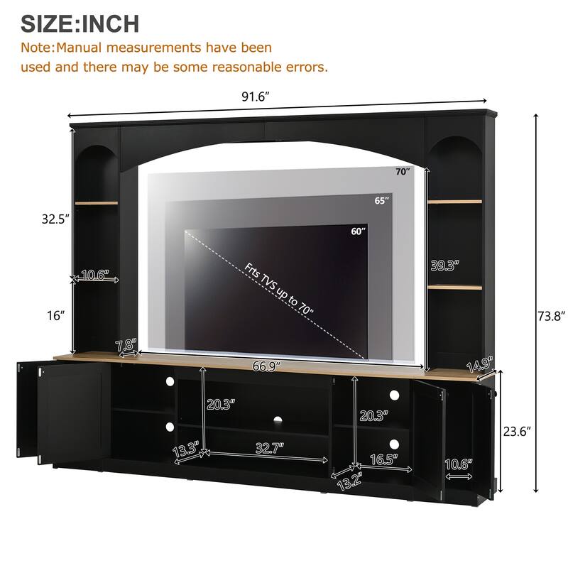 Modern 73.8" Wall Unit Entertainment Center with Bookshelves for TVs up to 70", TV Stand Media Console with Adjustable Shelves