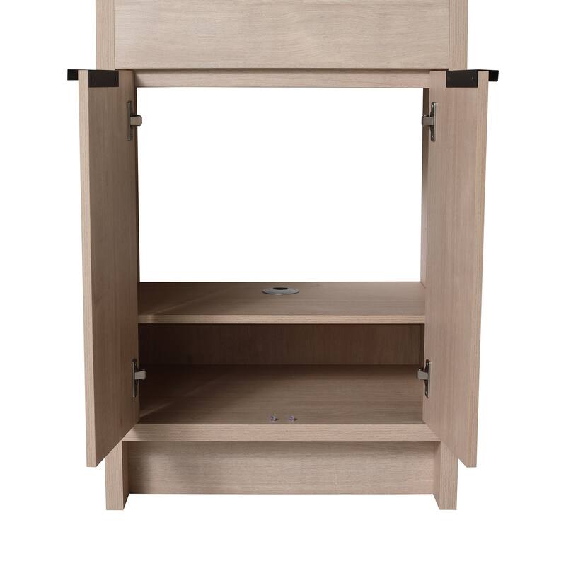 Freestanding Plywood Bathroom Vanity Set in Plain Light Oak with Integrated Sink