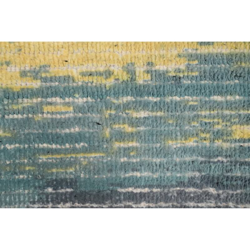 Hand Knotted Oriental Viscose Silk Carpet Modern All-Over Yellow & Gold Abstract Area Rug - 4' 0'' X 2' 0''