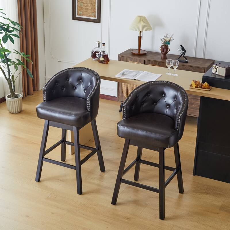 Roomfitters 33.25" Swivel Upholstered Counter Stools, Set of 2 Armless Bar Chairs with Rubberwood Frame and Footrest